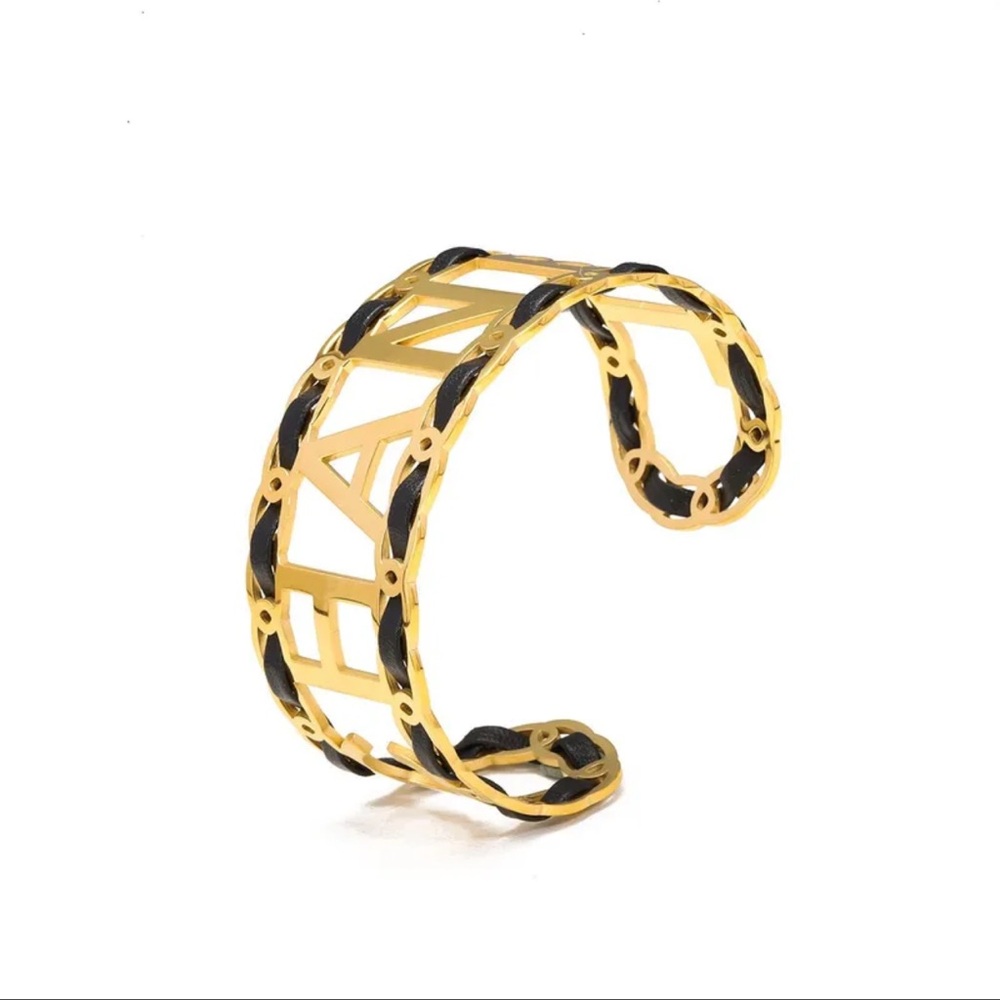 Designer Fashion CH Black and Gold Chain Cuff
